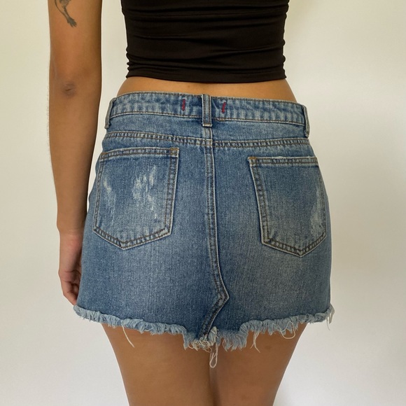 Distressed Denim Mini Skirt - Picture 2 of 5